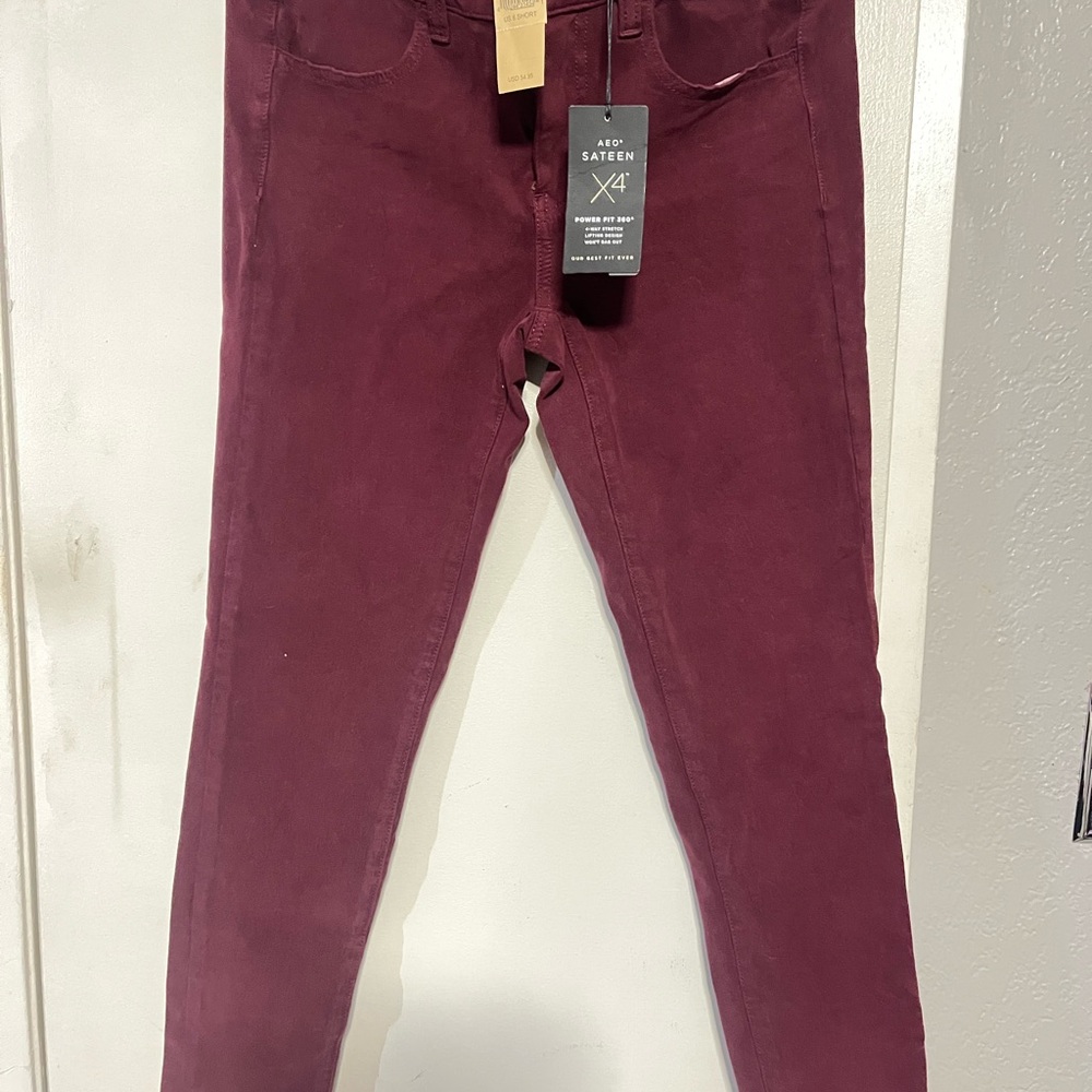 American Eagle Outfitters Skinny Sateen Jeans in Burgundy